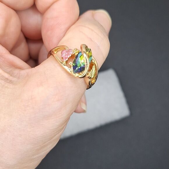 Rainbow crystal tricolor ring leaf design size 8.5 - Picture 5 of 5